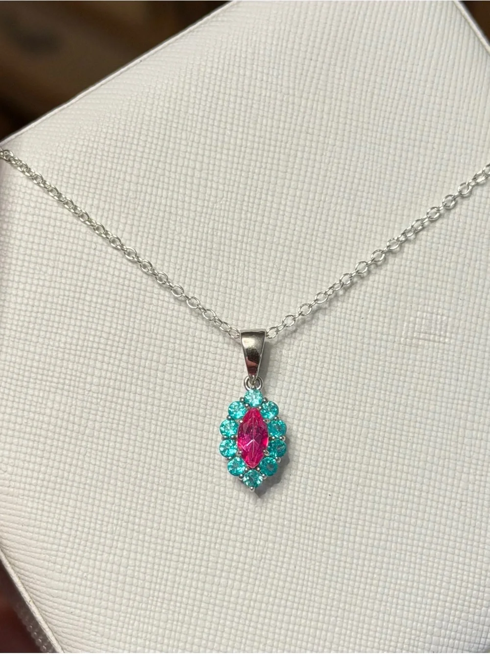 Exquisite Natural Paraiba Blue & Pink Topaz 1.60CT Pendant Necklace 925 SS 18”